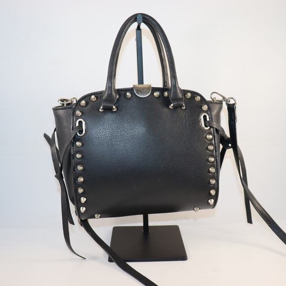 Sorial Black Leather Satchel Studded Tote with Crossbody Strap - Picture 1 of 8